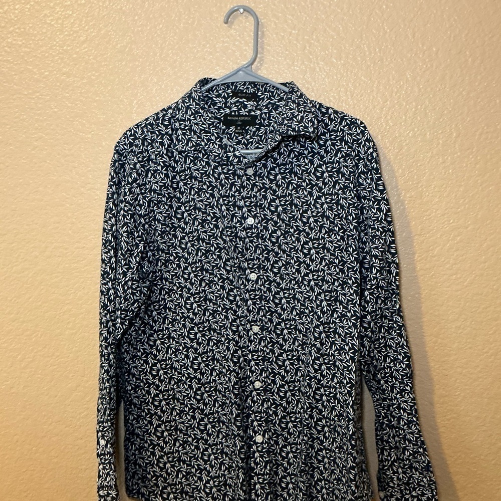 Banana Republic Dark Blue Leaf Print Shirt